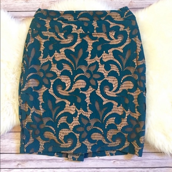 Anthropologie Dresses & Skirts - Anthropologie Eva Franco Teal Lace Pencil Skirt